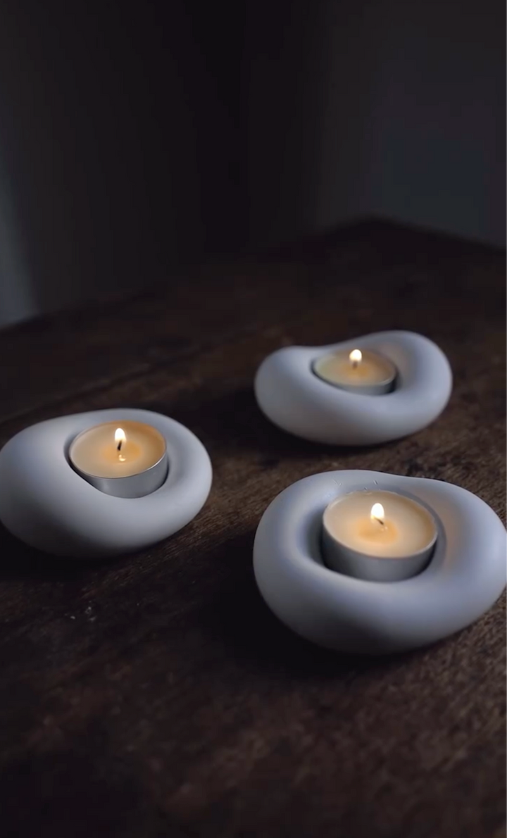 Artistic Sculpted : Tea-Light Candle Stand with Candles (Pack of 3)